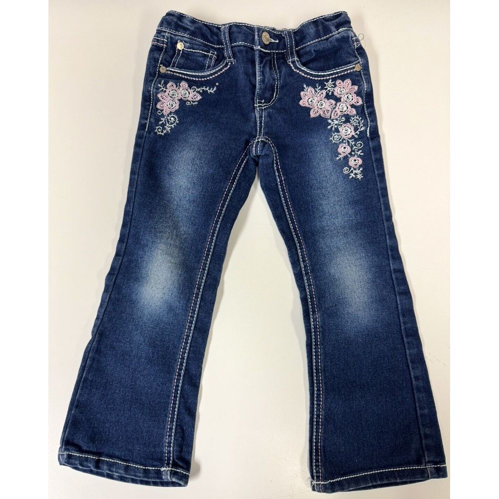 Girl's Wallflower Embroidered Flared Bedazzled Stretch Blue Denim Jeans 4 Cute!